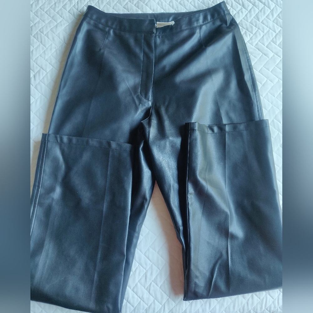 Hugo Buscati Black Pleather Pants Women's Size 10 Biker Goth Halloween GUC